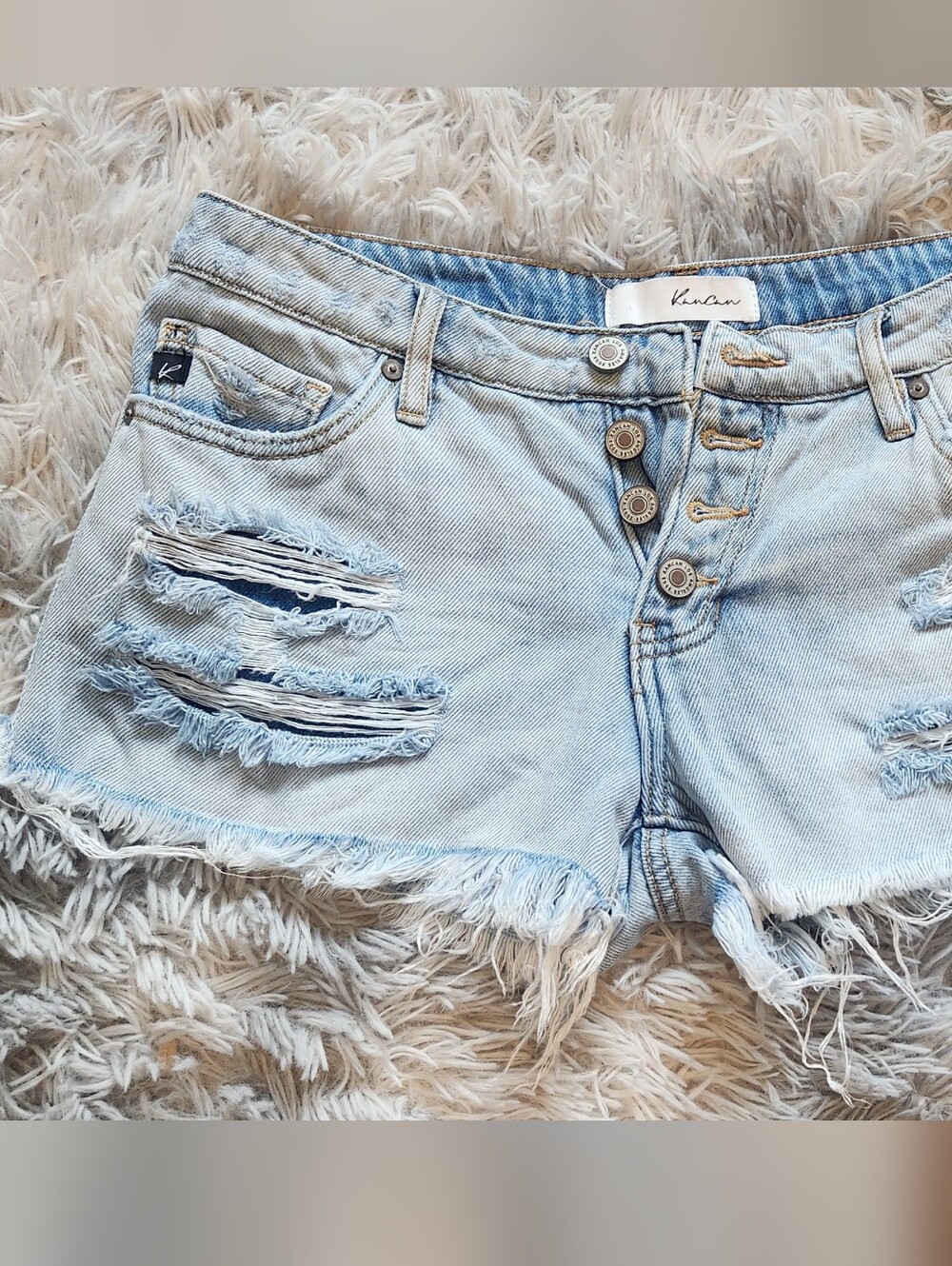 KanCan Light Blue Distressed Denim Shorts